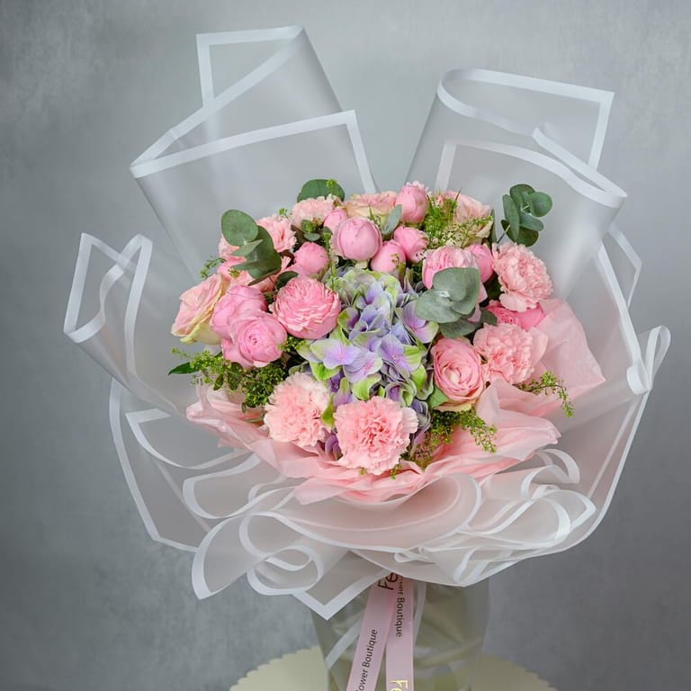 Pink Peony Spray Roses And Hydrangea Luxury Bouquet-A1016 - Image 2