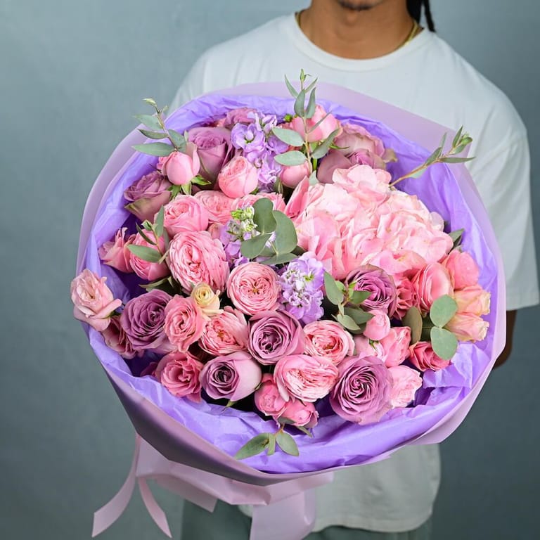 Paris Flowers Pink Hydrangea And Mixed Roses Bouquet-A1003 - Image 5