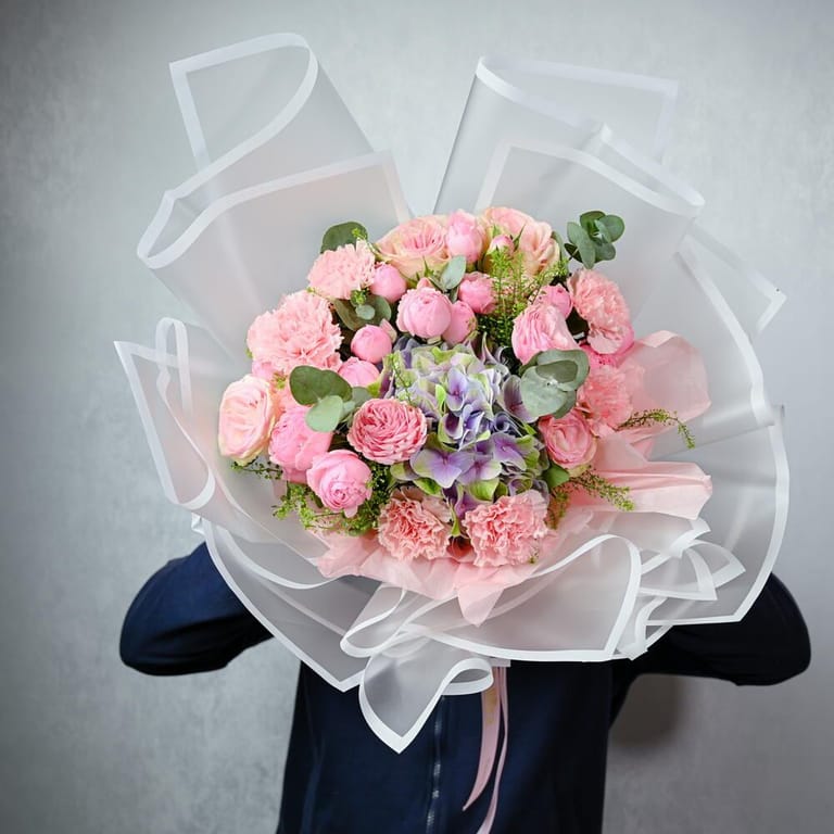 Pink Peony Spray Roses And Hydrangea Luxury Bouquet-A1016 - Image 3