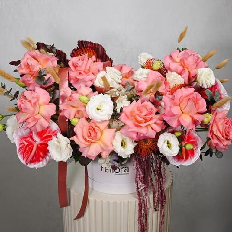 Pink Roses And Anthurium Luxury Flower Box-A1007 - Image 5