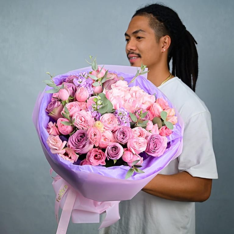 Paris Flowers Pink Hydrangea And Mixed Roses Bouquet-A1003 - Image 6