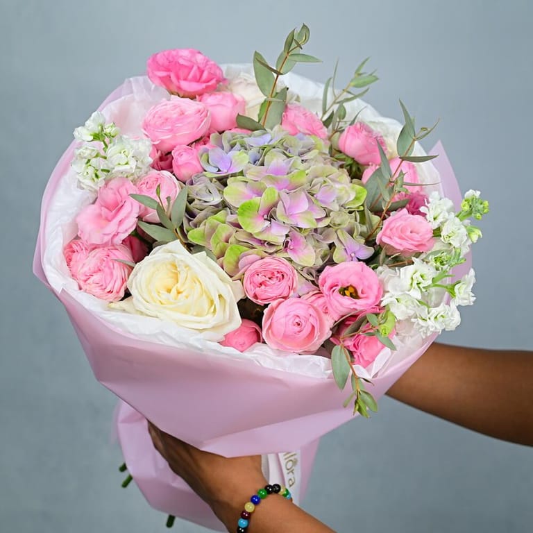 Pink Peony Roses And Hydrangea Luxury Bouquet-A1005 - Image 6