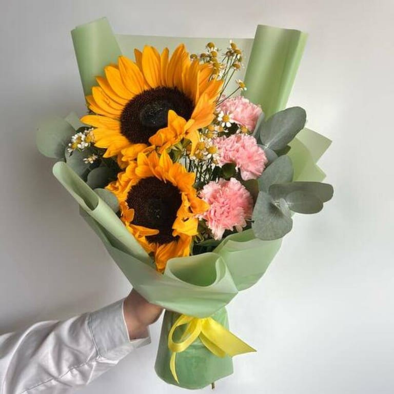 Sunflowers And Pink Carnations Bouquet-A1039 - Image 1