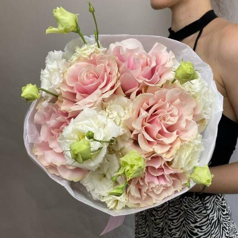 Pink Roses And White Lisianthus Elegant Bouquet-A1035 - Image 2