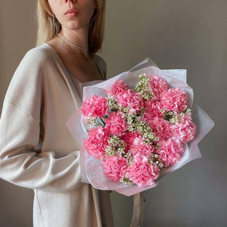 Pink Carnations And Wax Flowers Luxury Bouquet-A1041 - Image 1