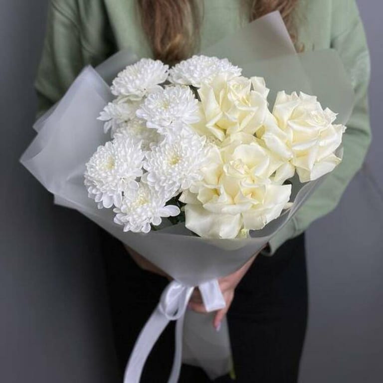 White Roses And Chrysanthemums Elegant Bouquet-A1042 - Image 1