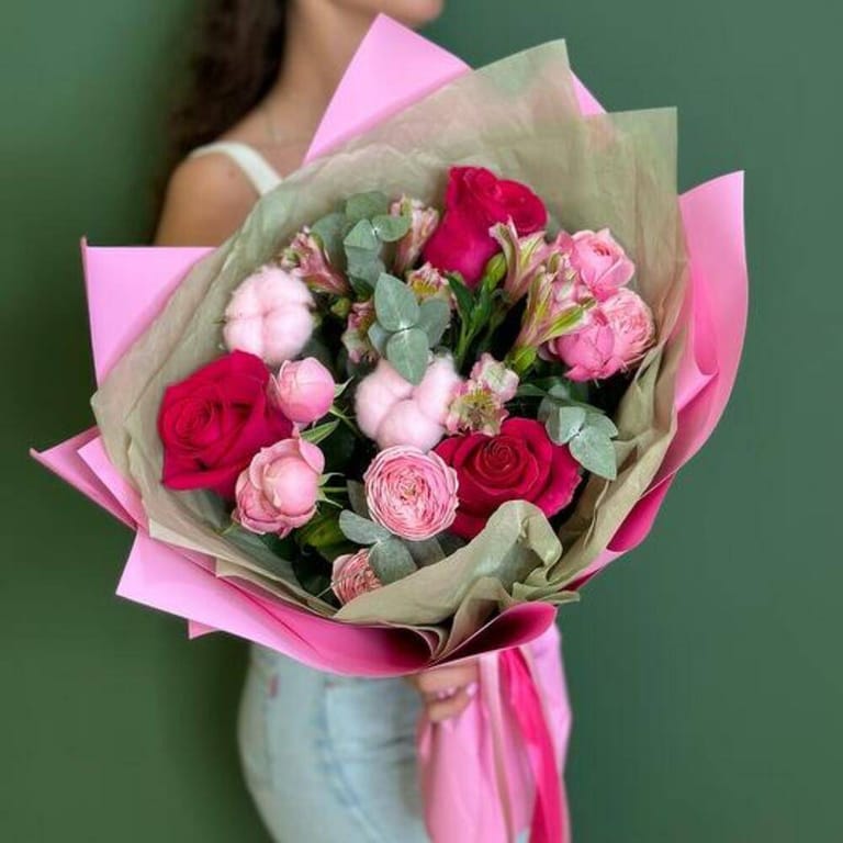 Pink Roses And Alstroemeria Luxury Bouquet-A1037 - Image 2