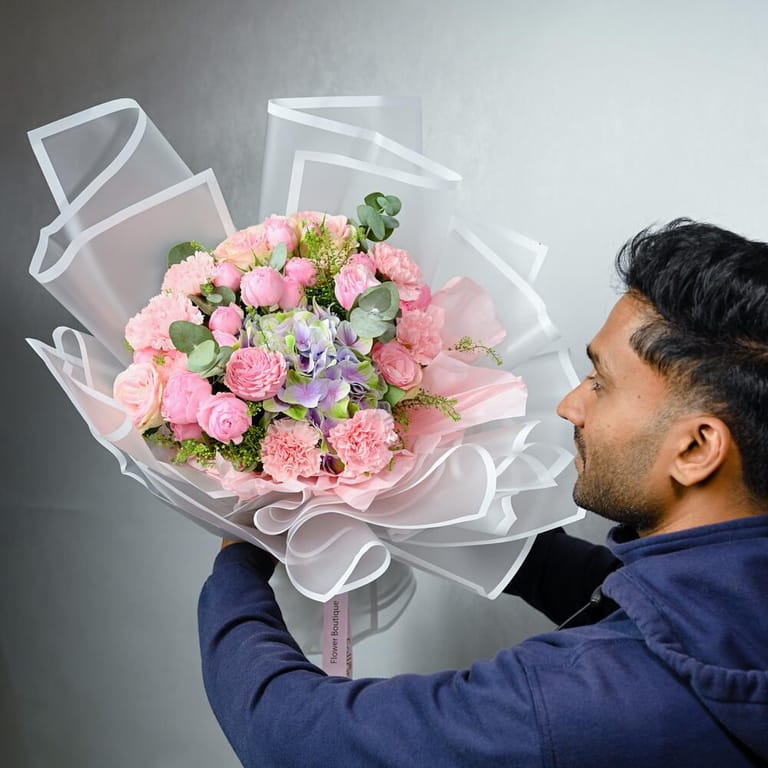 Pink Peony Spray Roses And Hydrangea Luxury Bouquet-A1016 - Image 5