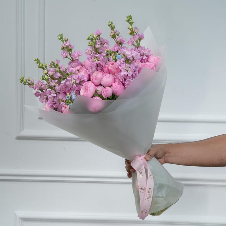 Pink Peony Roses And Pink Matthiola Luxury Bouquet-A1027 - Image 4