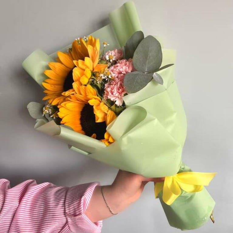 Sunflowers And Pink Carnations Bouquet-A1039 - Image 2
