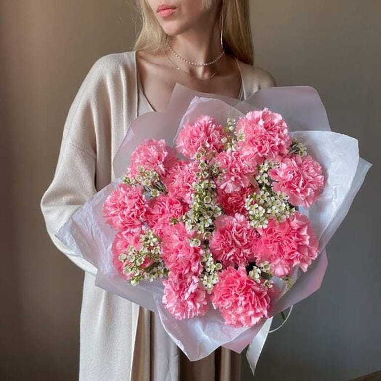 Pink Carnations And Wax Flowers Luxury Bouquet-A1041 - Image 2