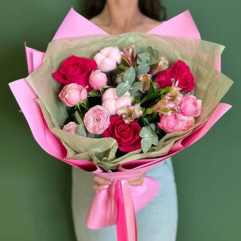 Pink Roses And Alstroemeria Luxury Bouquet-A1037 - Image 3