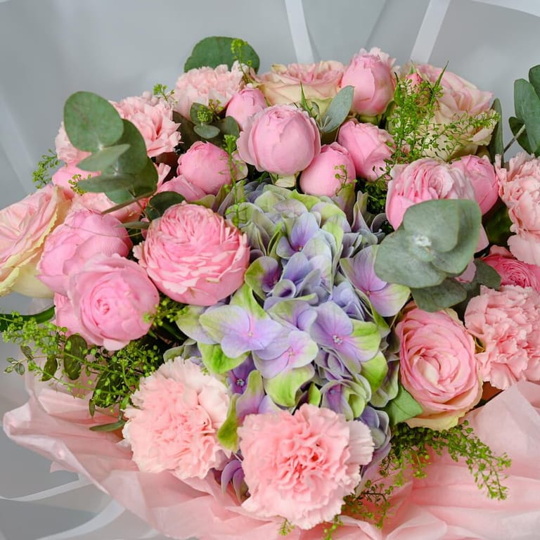 Pink Peony Spray Roses And Hydrangea Luxury Bouquet-A1016 - Image 6