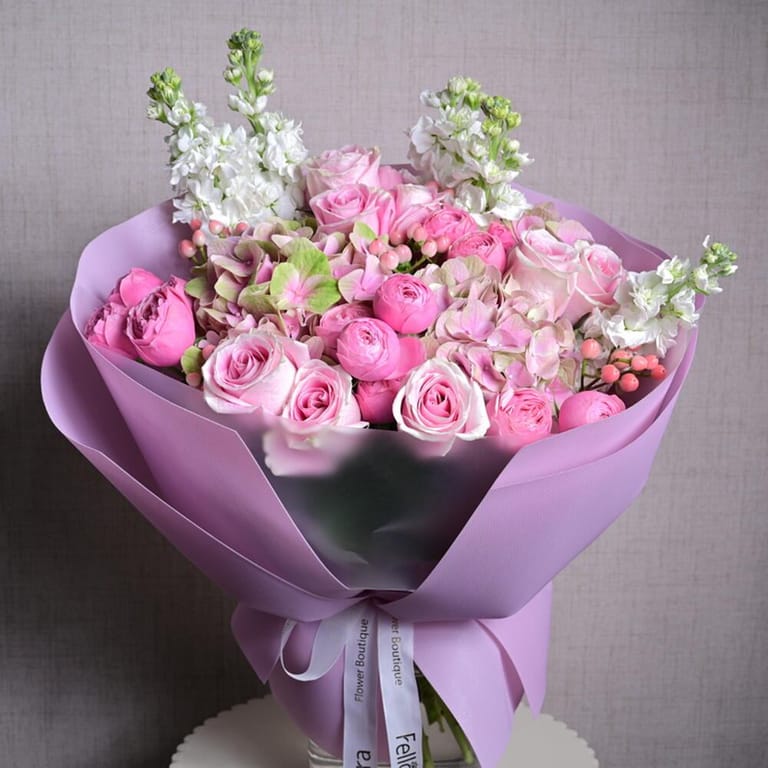 Pink Spray Peony Roses Hydrangea And Matthiola Bouquet-A1048 - Image 2