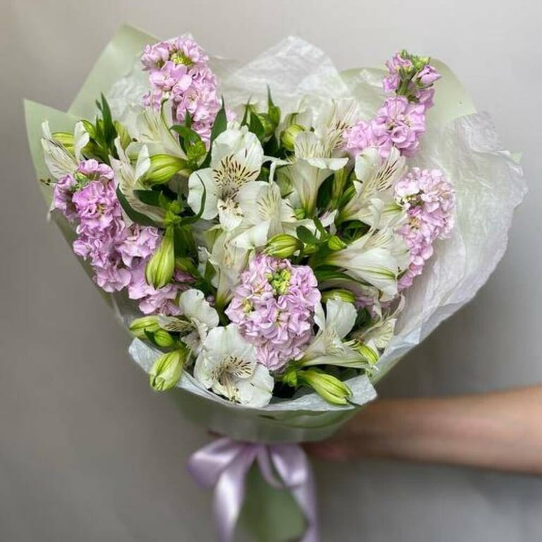 White Alstroemeria And Pink Matthiola Elegant Bouquet-A1033 - Image 4