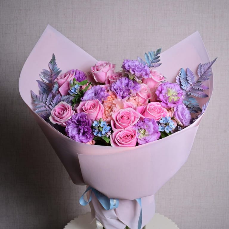 Luxury Pink Roses And Purple Hydrangea Bouquet-A1051 - Image 2