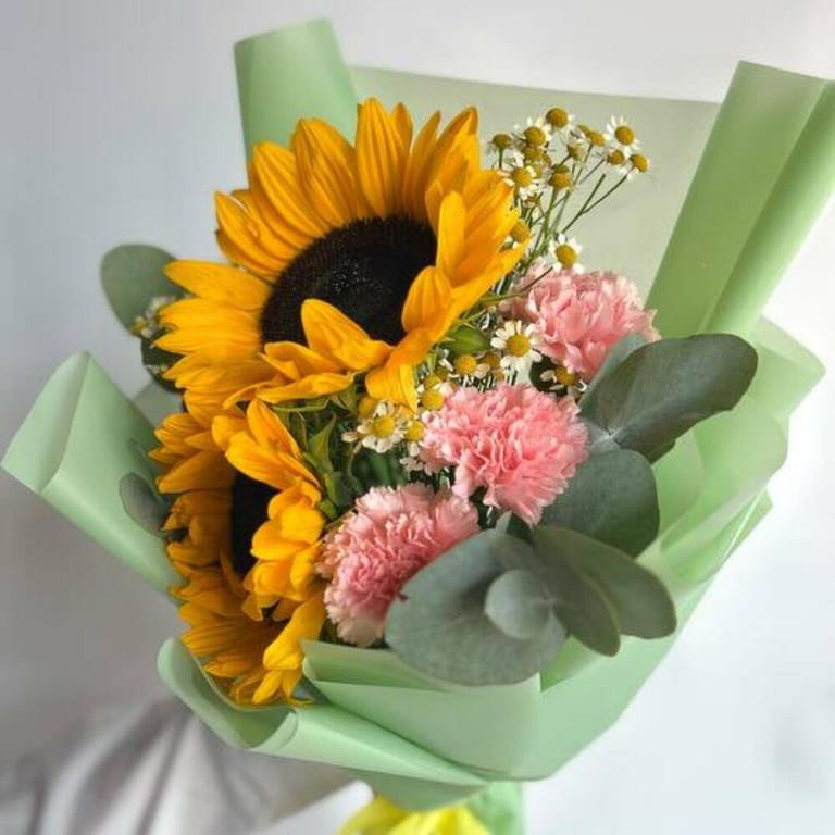 Sunflowers And Pink Carnations Bouquet-A1039 - Image 3