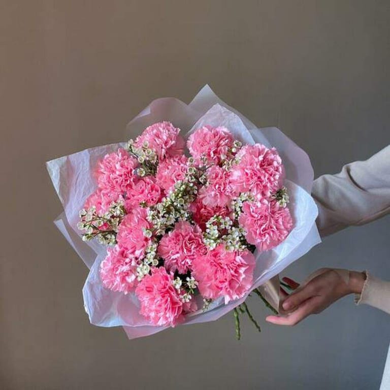 Pink Carnations And Wax Flowers Luxury Bouquet-A1041 - Image 3