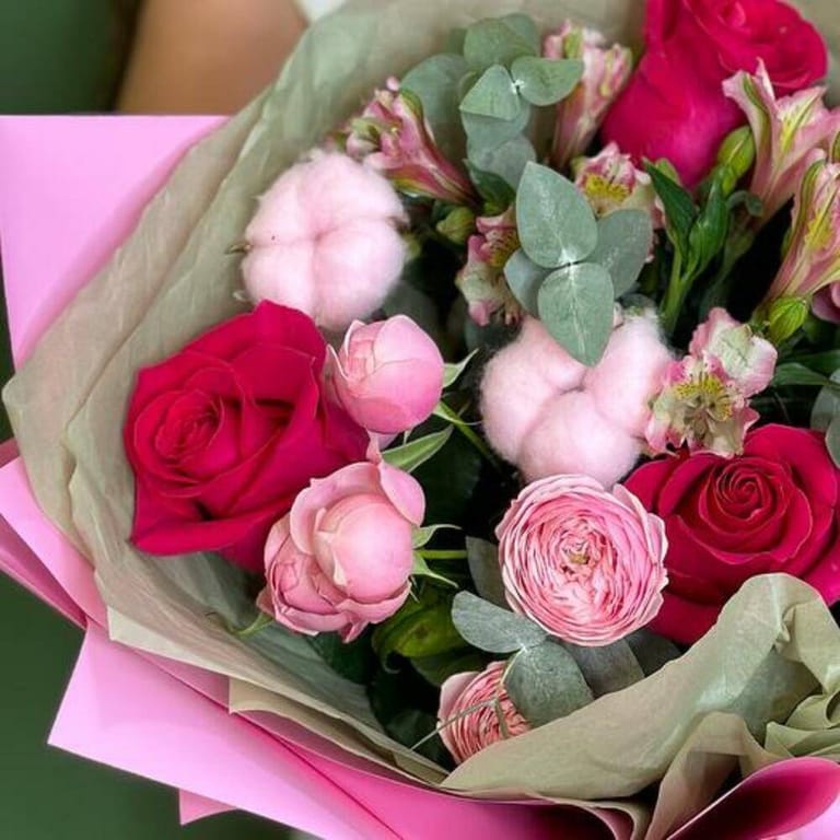 Pink Roses And Alstroemeria Luxury Bouquet-A1037 - Image 4