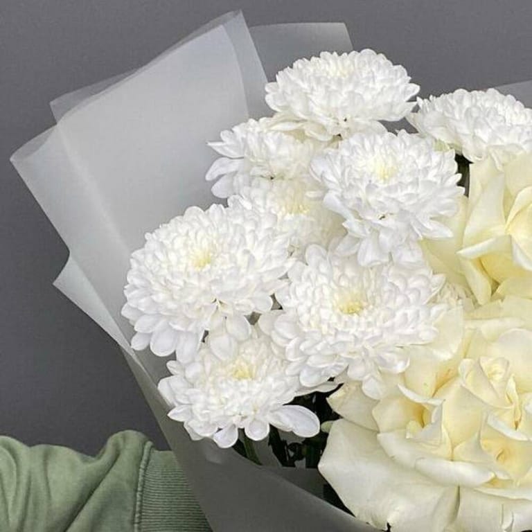 White Roses And Chrysanthemums Elegant Bouquet-A1042 - Image 3