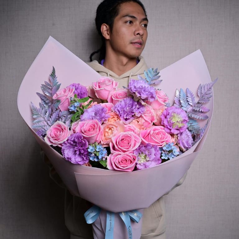 Luxury Pink Roses And Purple Hydrangea Bouquet-A1051 - Image 3