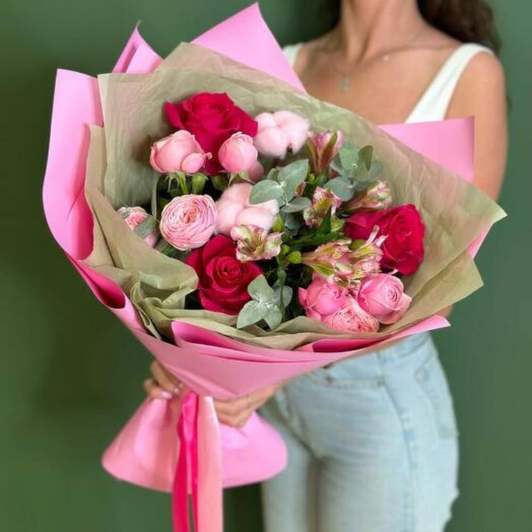 Pink Roses And Alstroemeria Luxury Bouquet-A1037 - Image 5