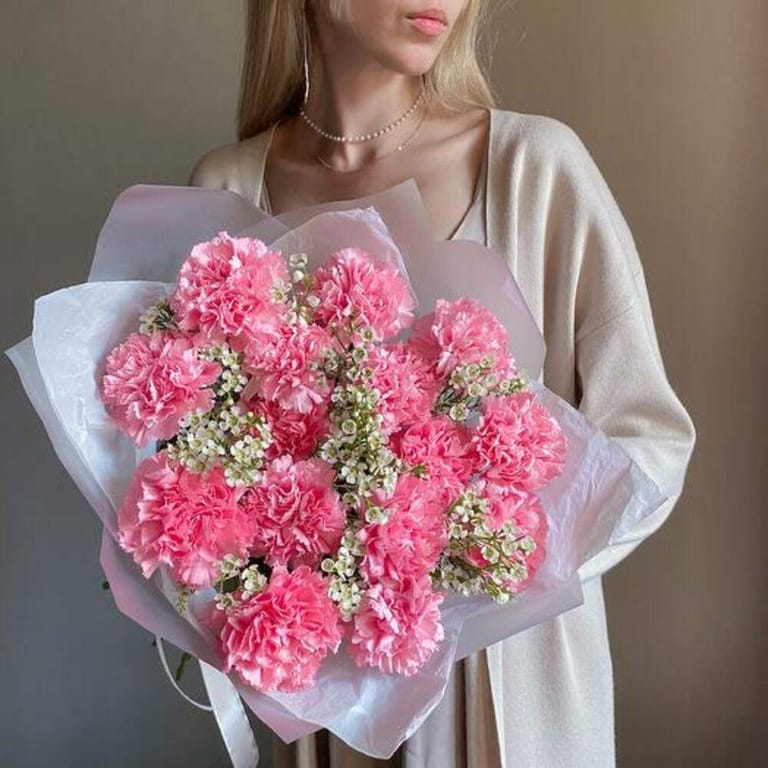 Pink Carnations And Wax Flowers Luxury Bouquet-A1041 - Image 4