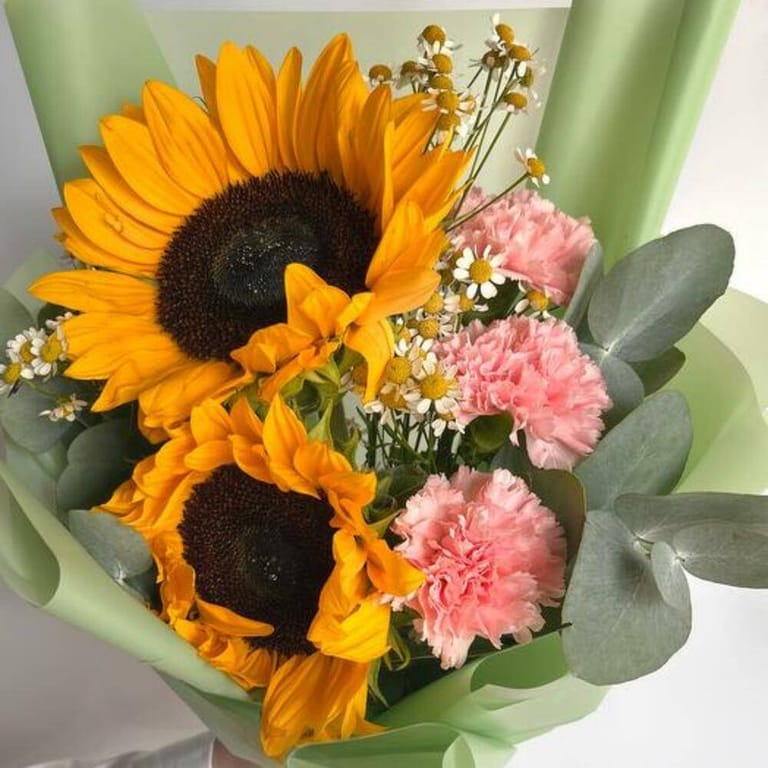 Sunflowers And Pink Carnations Bouquet-A1039 - Image 5