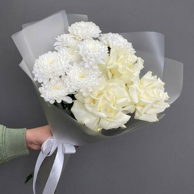 White Roses And Chrysanthemums Elegant Bouquet-A1042 - Image 5