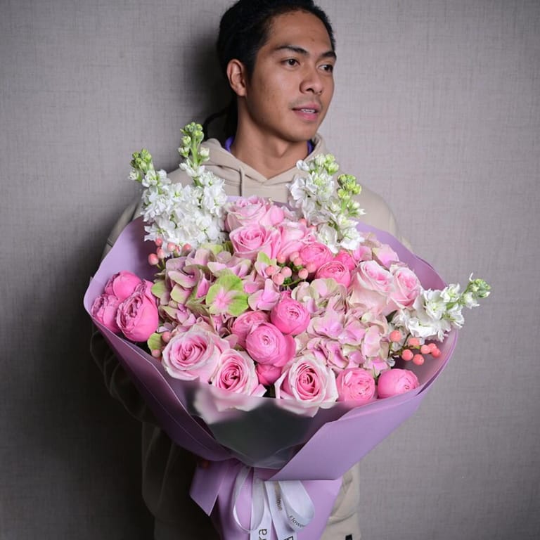 Pink Spray Peony Roses Hydrangea And Matthiola Bouquet-A1048 - Image 5