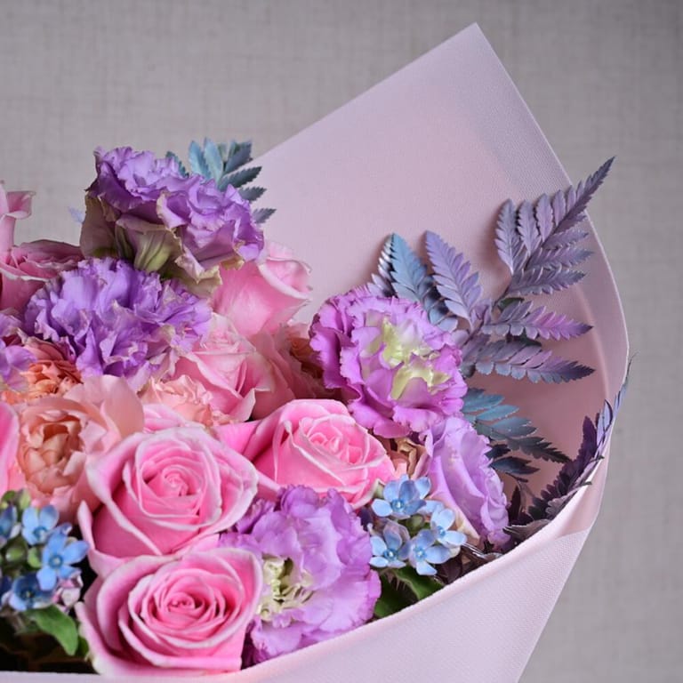 Luxury Pink Roses And Purple Hydrangea Bouquet-A1051 - Image 5