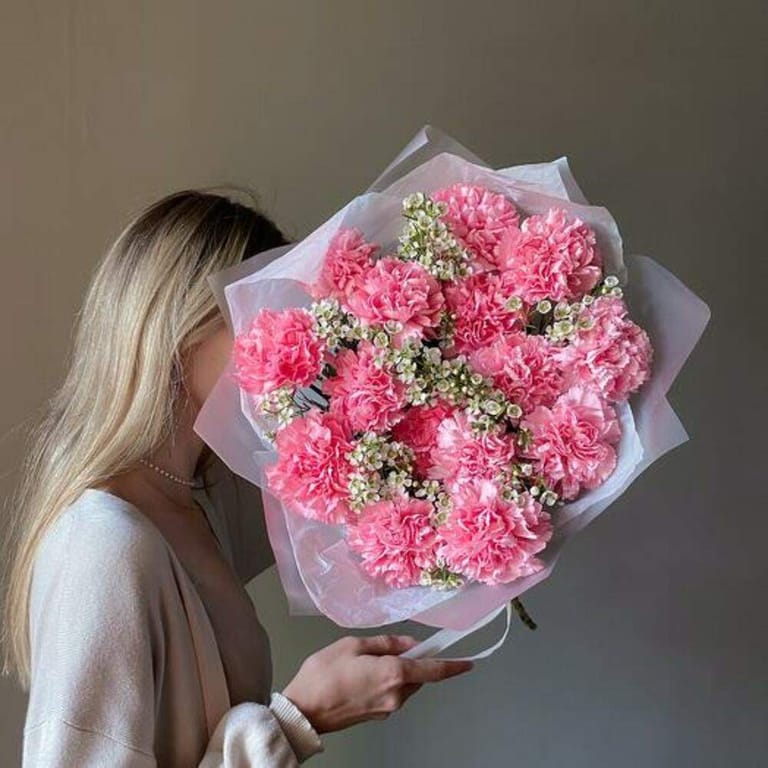 Pink Carnations And Wax Flowers Luxury Bouquet-A1041 - Image 6