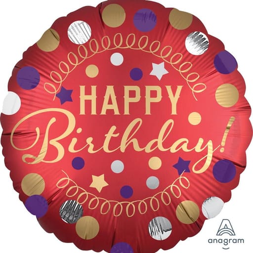 Red Gold And Purple Dots Happy Birthday Helium Foil Balloon-A1056