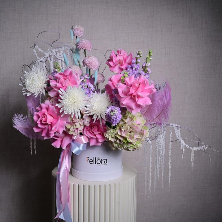 Luxury Pink roses And White Chrysanthemum Flower Box-A1052 - Image 2