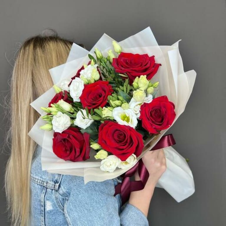 Red Roses And White Lisianthus Elegant Bouquet-A1070 - Image 2
