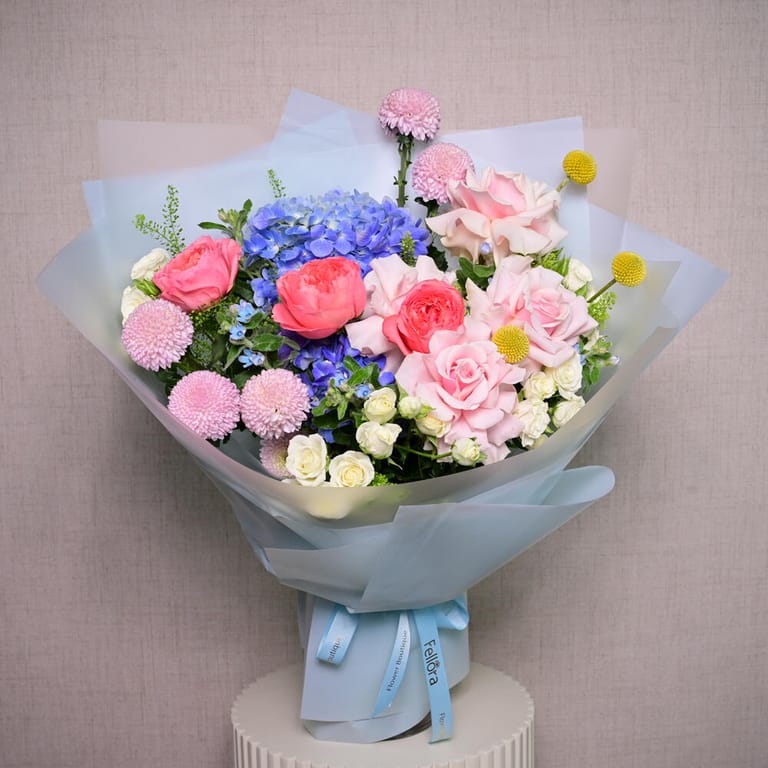 Hydrangea And Pink Premium Roses Luxury Bouquet-A1072 - Image 4