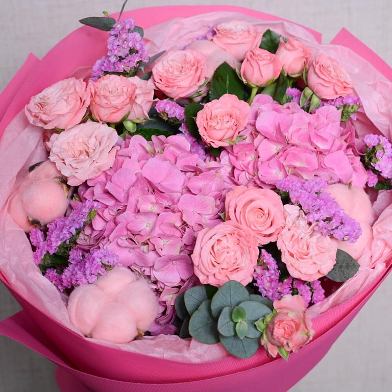 Pink Mate Pink Hydrangea And Spray Roses Bouquet-A1074 - Image 3