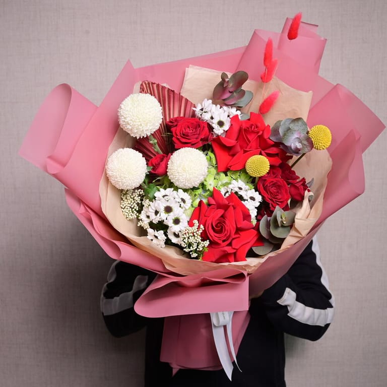 Red Roses And Mixed Flowers Luxury Bouquet-A1077 - Image 1