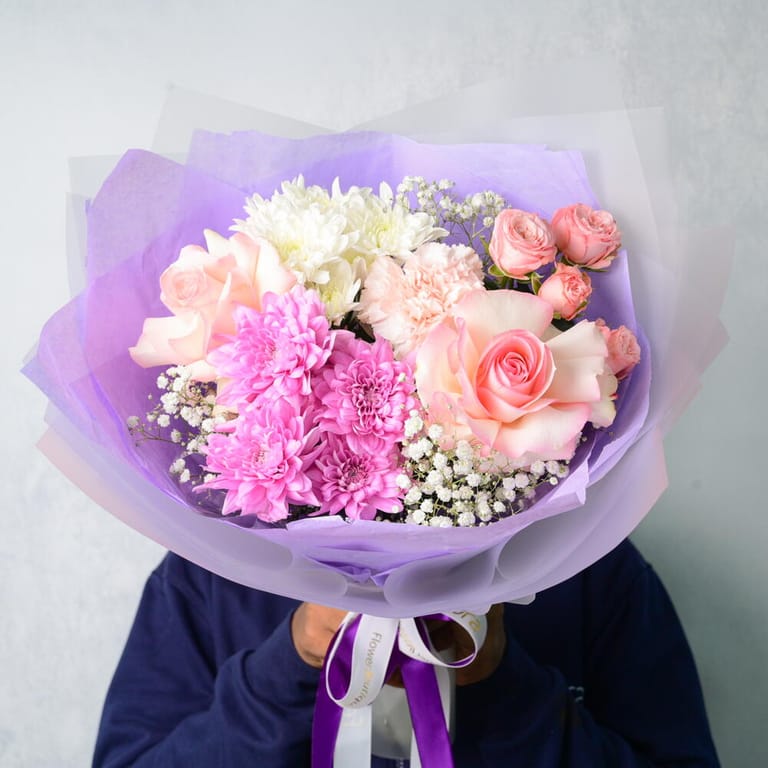 Pink Roses And Chrysanthemum Elegant Bouquet-A1078 - Image 1