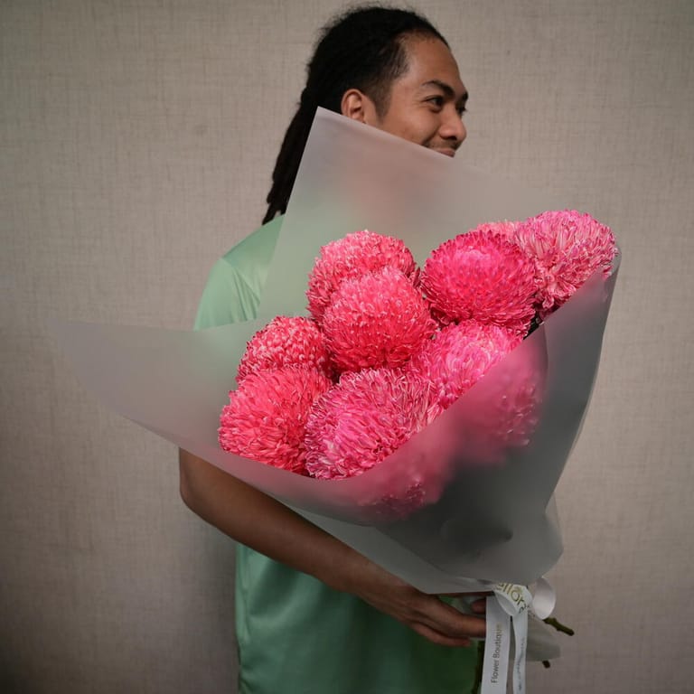 Raspberry Dyed Chrysanthemum Peony Luxury Bouquet-A1092 - Image 1