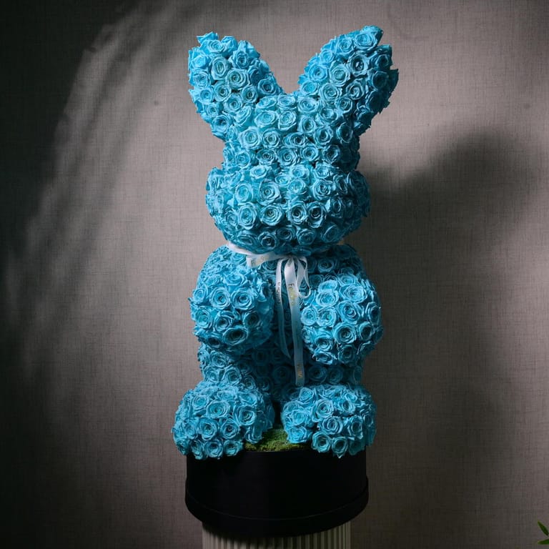 Giant Blue Preserved Roses Bunny Luxury Arrangement-A1110 - Image 2