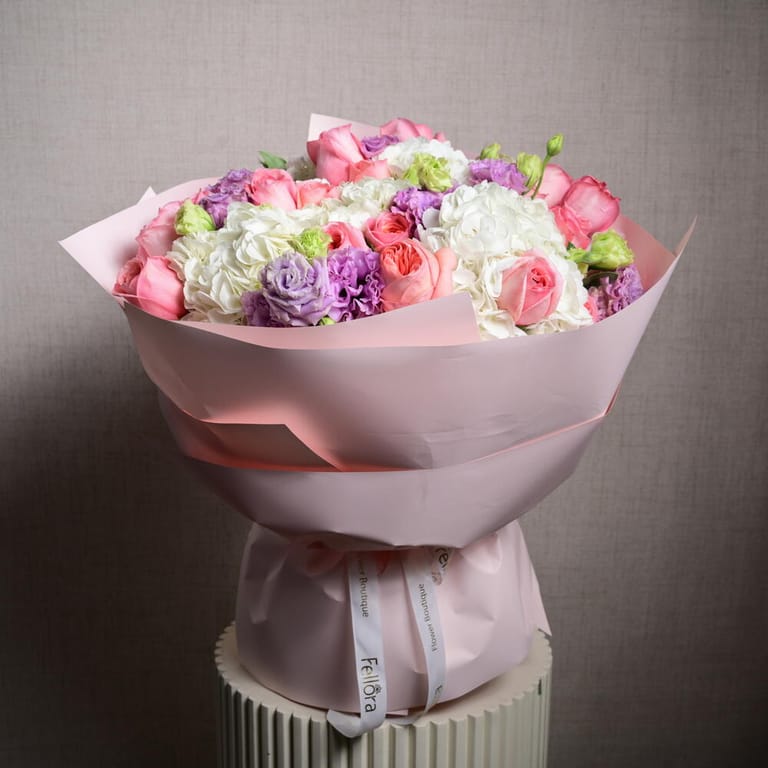 Luxury Pink Roses And White Hydrangea Bouquet-A1122 - Image 5