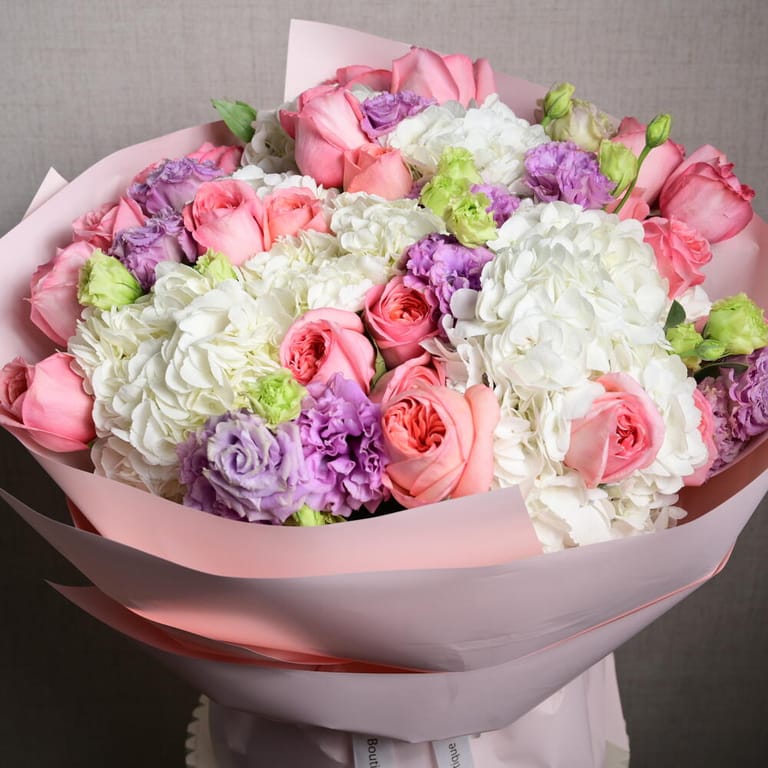 Luxury Pink Roses And White Hydrangea Bouquet-A1122 - Image 6