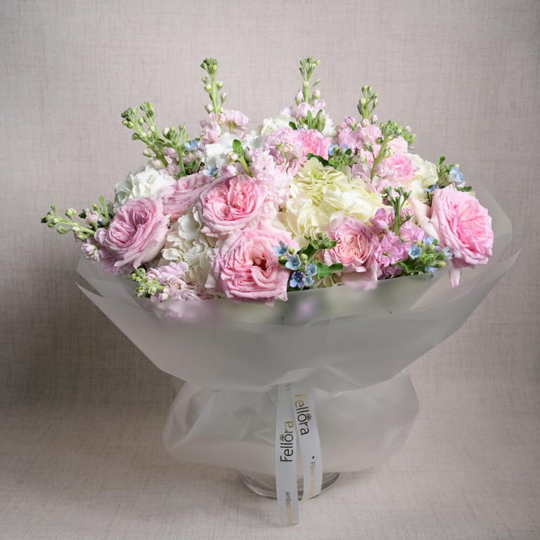 Pink Ohara Roses White Hydrangea And Matthiola Bouquet-A1127 - Image 3