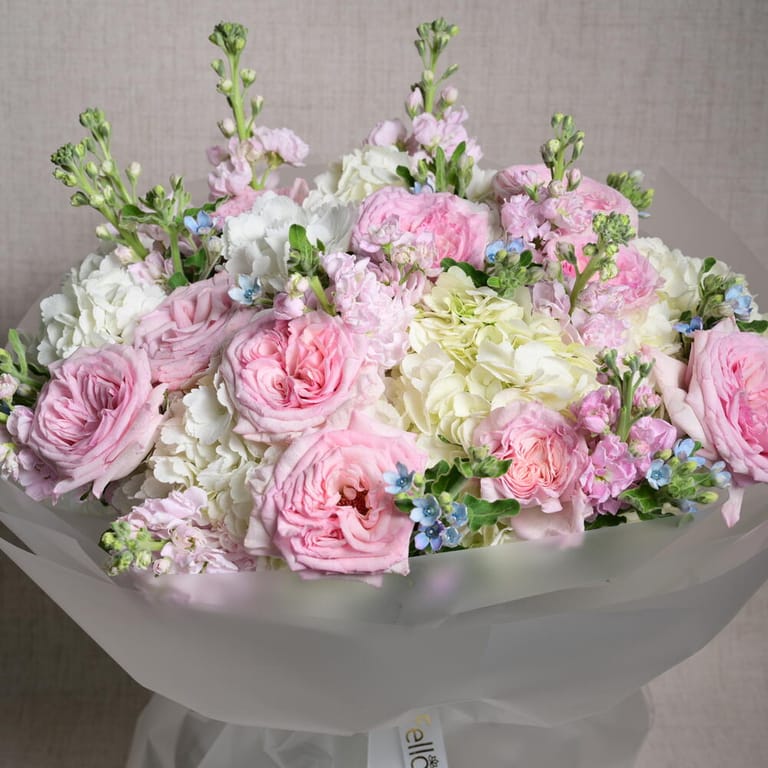 Pink Ohara Roses White Hydrangea And Matthiola Bouquet-A1127 - Image 6