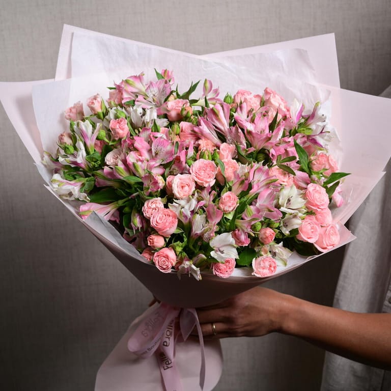 Pink Spray Roses And Alstroemeria Bouquet-A1135 - Image 1