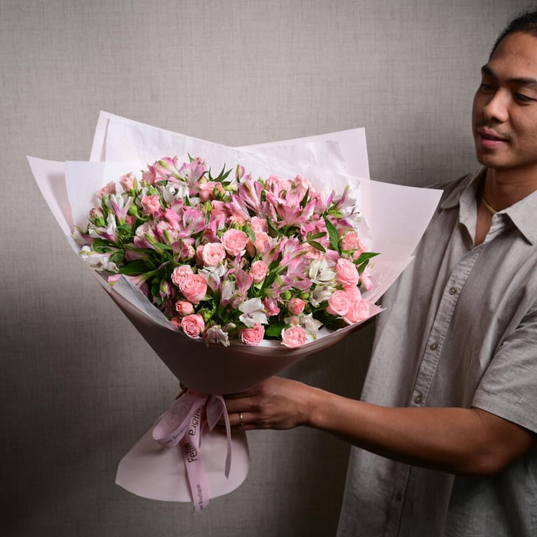 Pink Spray Roses And Alstroemeria Bouquet-A1135 - Image 2