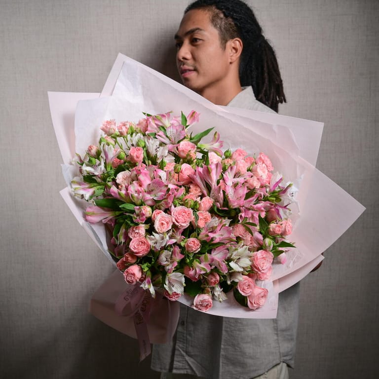 Pink Spray Roses And Alstroemeria Bouquet-A1135 - Image 3