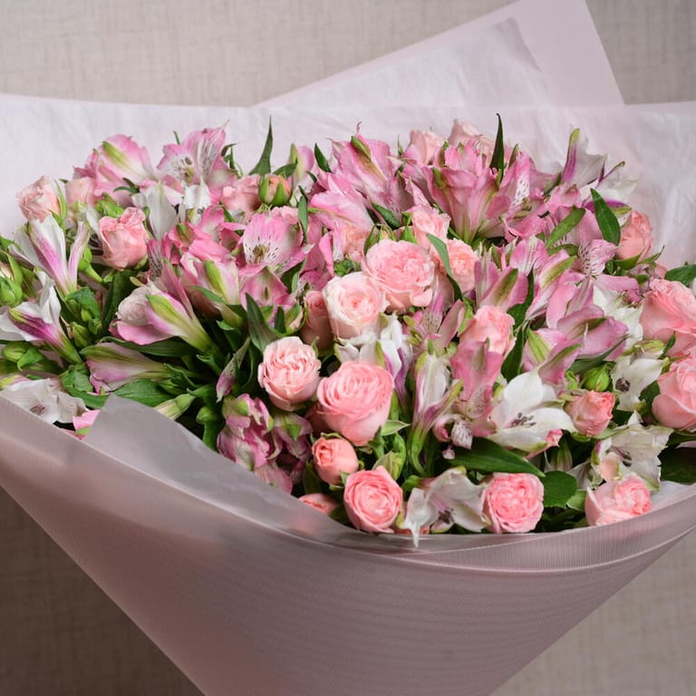 Pink Spray Roses And Alstroemeria Bouquet-A1135 - Image 4