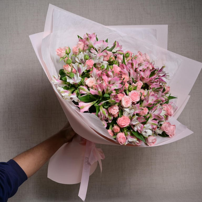 Pink Spray Roses And Alstroemeria Bouquet-A1135 - Image 6